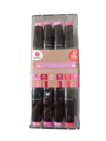 Decotime set of 12 twinmarkers pink/red